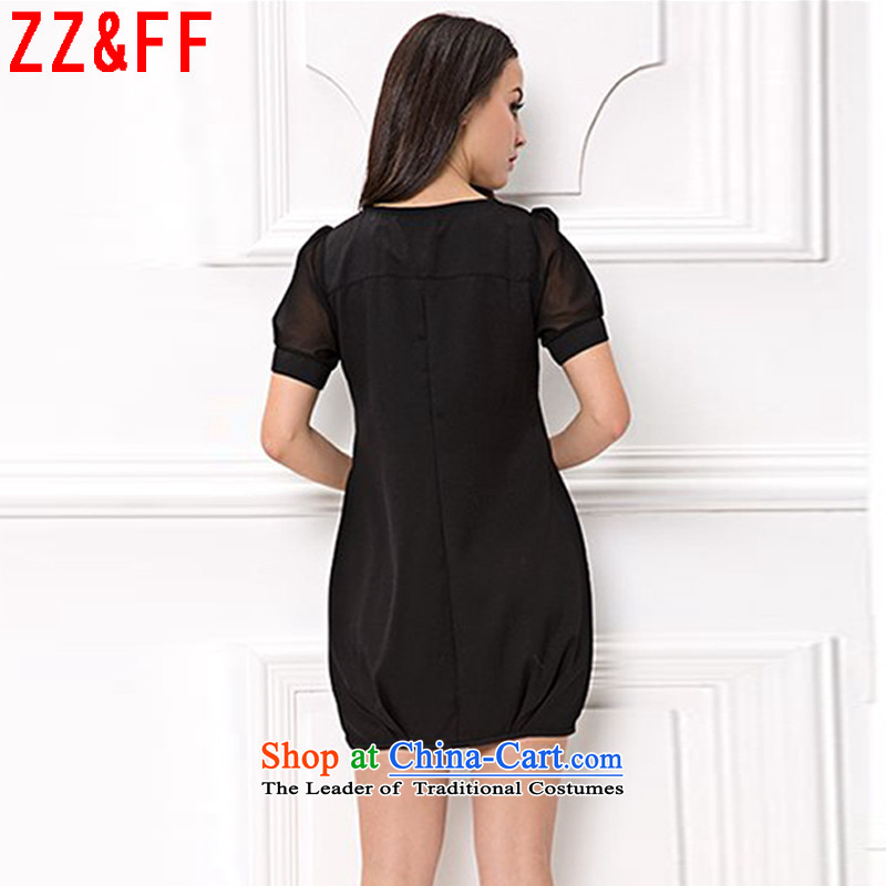 2015 Summer Zz&ff new larger women to increase 200 catties chiffon lace Sau San LYQ5410 dresses female black L,ZZ&FF,,, shopping on the Internet