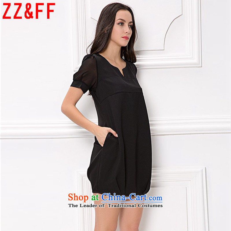 2015 Summer Zz&ff new larger women to increase 200 catties chiffon lace Sau San LYQ5410 dresses female black L,ZZ&FF,,, shopping on the Internet
