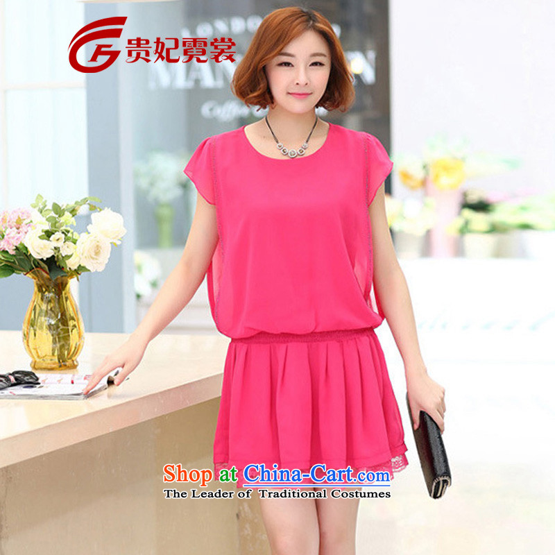Gwi Tysan 2015 MM thick summer extra female Korean lace short-sleeved chiffon dresses 200 catties xl dresses in red 3XL 1674 recommendations 175-200 catty