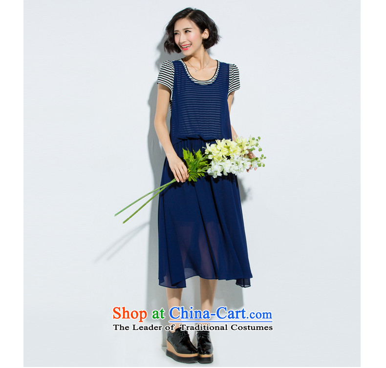 The Eternal-soo to xl women's dresses thick mm summer new products were relaxd thick sister thick Korean Version) thin chiffon long skirt leave streaks of two dresses 3XL Blue Photo, prices, brand platters! The elections are supplied in the national character of distribution, so action, buy now enjoy more preferential! As soon as possible.