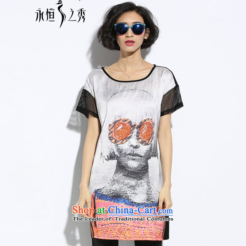 The Eternal Soo-to increase women's code 2015 Summer new Wild loose video thin digital printing map color T-shirt 4XL