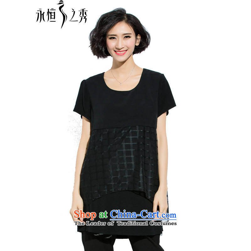 The Eternal Soo-to increase women's code 2015 Summer new fat mm wild loose video thin black T-shirtXL