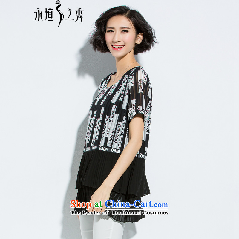 The Eternal Soo-to increase women's code 2015 Summer new Wild loose video thin letter stamp chiffon shirt black 3XL, eternal Soo , , , shopping on the Internet