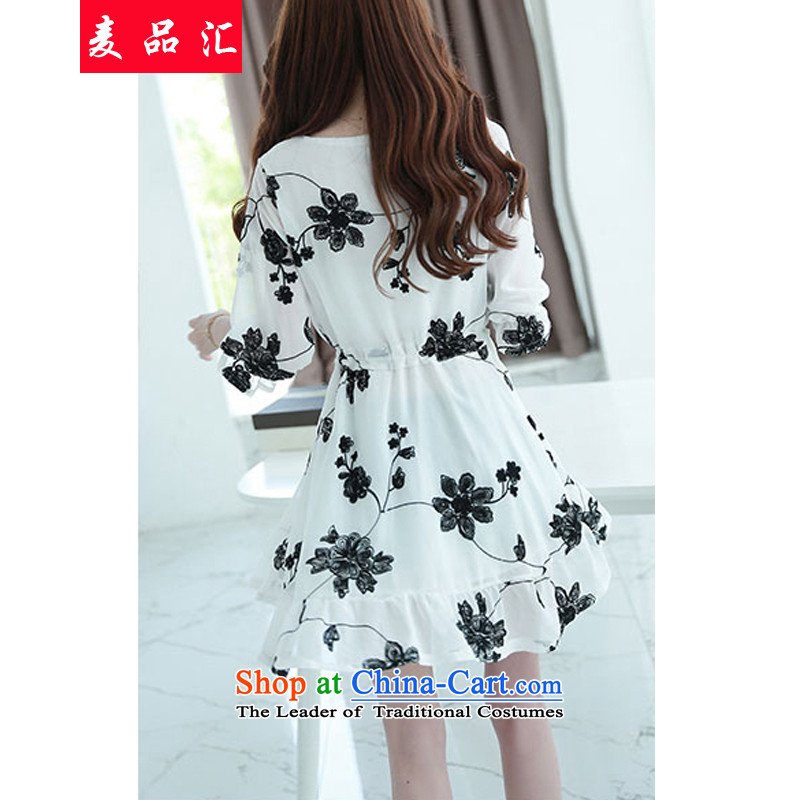 Mak, removals by sinks for summer 2015 thick sister loose video thin large female 200 catties minimalist elastic waist flower embroidery large chiffon dresses 5,168 White XL, Mr Hui has been pressed, online shopping