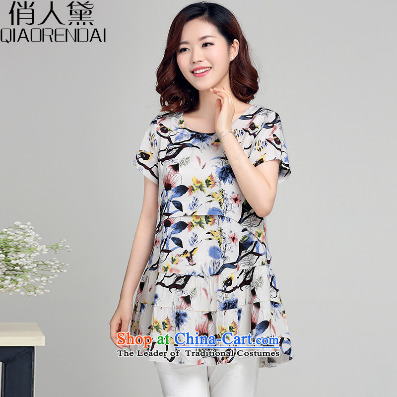 People are large Diana Lady's summer Korean version of stamp short-sleeved T-shirt female thick mm loose coat graphics skinny shirt magpies,XL