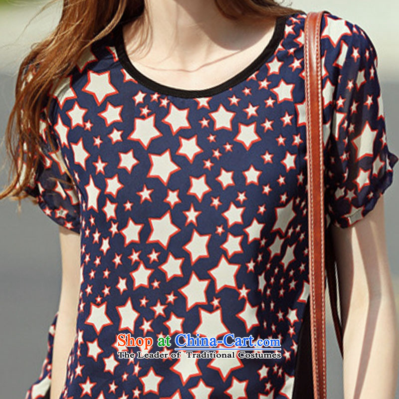 2015 summer morning to new to xl female Western liberal star pattern short-sleeved T-shirt thick mm color plane in the stitching long T-shirt chiffon stars stamp M suitable for 100-110) morning to , , , catty shopping on the Internet
