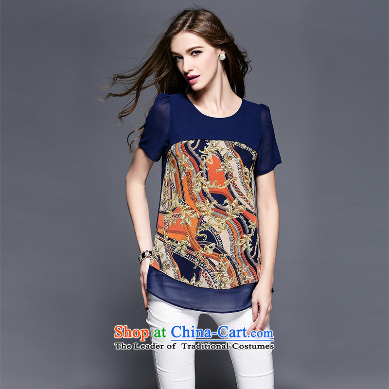 The Improving access by 2015 Women's large summer new stylish classic stamp video nets thin loose large short-sleeved T-shirt 3403 Blue XXL, MUFUNA improving access () , , , shopping on the Internet