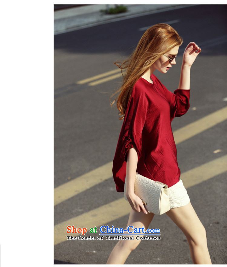 2015 summer morning to the new Europe and the sister of Chinese loose thick red bat sleeves trendy clothes to code xl female wild T-shirt red 4XL( suitable for 150 - 160131) pictures, price catty, brand platters! The elections are supplied in the national character of distribution, so action, buy now enjoy more preferential! As soon as possible.
