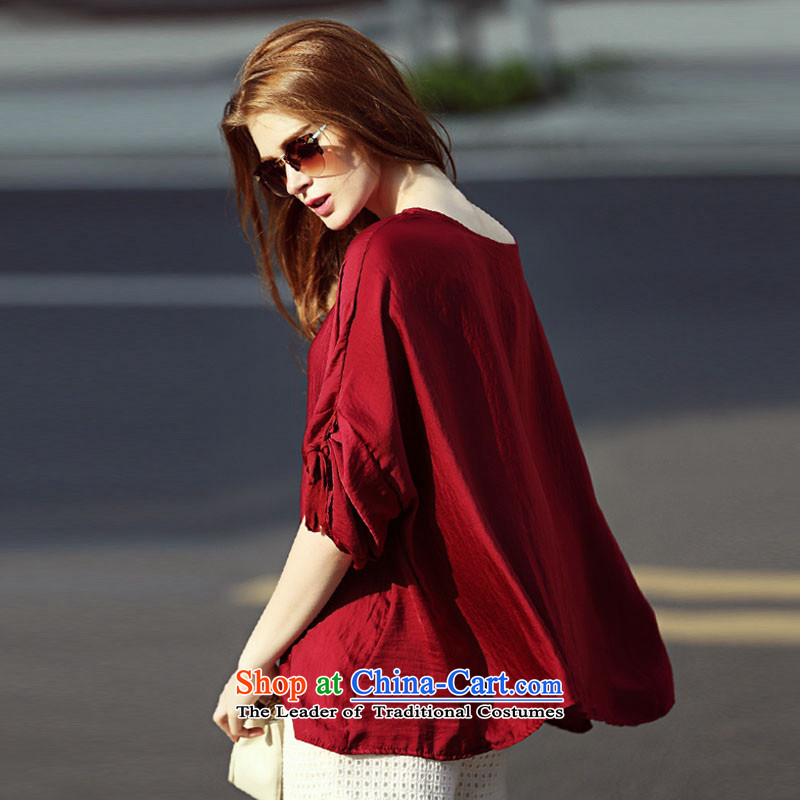 2015 summer morning to the new Europe and the sister of Chinese loose thick red bat sleeves trendy clothes to code xl female wild T-shirt red 150 - 160131), the burden for 4XL( morning to , , , shopping on the Internet