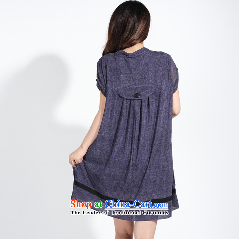 To increase women's code 200 catties summer dresses mm thick Korean loose thin, stylish skirts, forming the chiffon short-sleeved blue Xl,jpls,,, 5X Summer shopping on the Internet