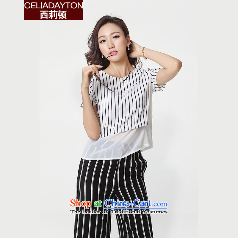 Szili Clinton to xl female new products for summer 2015 mm thick sister relaxd casual stylish chiffon short-sleeved shirt Capri streaks Kit 200 female white kitXXXL