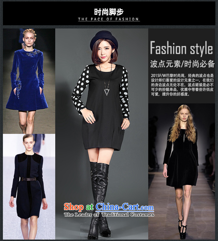 Morning to 2015 autumn and winter new large long-sleeved blouses and dresses and stylish wild wave point stitching of the lint-free thick light hovering over the skirt black L recommendations 110-120 catty picture, prices, brand platters! The elections are supplied in the national character of distribution, so action, buy now enjoy more preferential! As soon as possible.