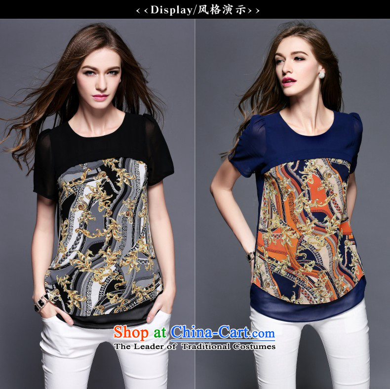 The maximum number of Europe and Connie Women's summer to intensify the 2015 New thick sister classic retro stamp graphics thin short-sleeved T-shirt female chiffon shirt y3403 XXXXL black picture, prices, brand platters! The elections are supplied in the national character of distribution, so action, buy now enjoy more preferential! As soon as possible.