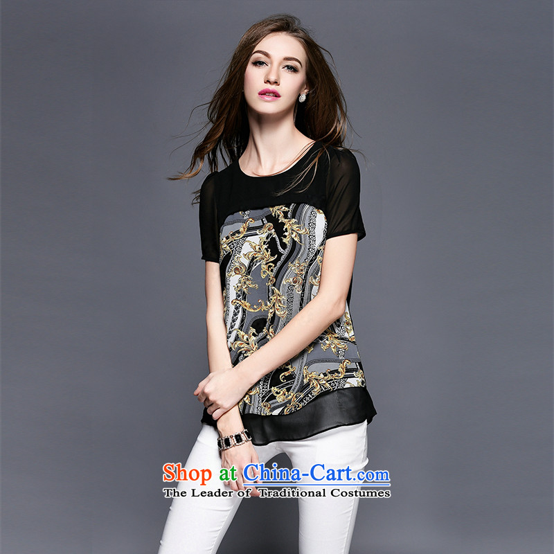 The maximum number of Europe and Connie Women's summer to intensify the 2015 New thick sister classic retro stamp graphics thin short-sleeved T-shirt female chiffon shirt y3403 black XXXXL, Mano Connie Dream , , , shopping on the Internet