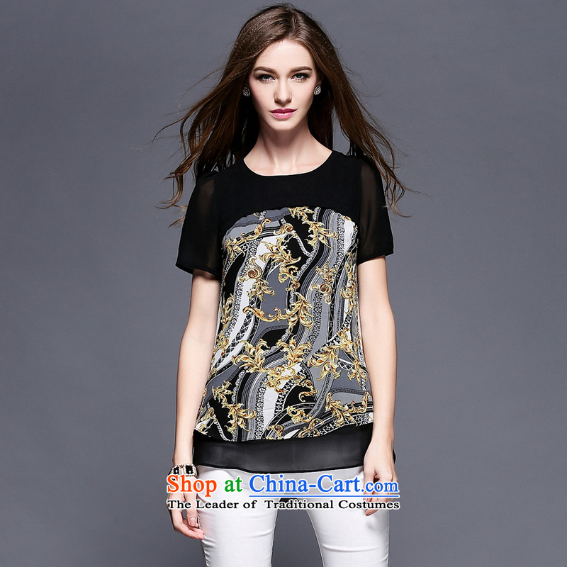 The maximum number of Europe and Connie Women's summer to intensify the 2015 New thick sister classic retro stamp graphics thin short-sleeved T-shirt female chiffon shirt y3403 black XXXXL, Mano Connie Dream , , , shopping on the Internet