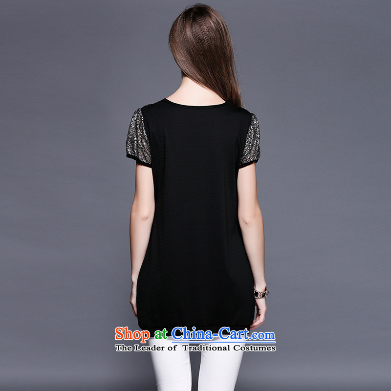 The Improving access by 2015 Women's large summer thick mm thin, video gold nets stylish peacock stamp fluoroscopy long tee shirt 3407 Black XXXXL, MUFUNA improving access () , , , shopping on the Internet