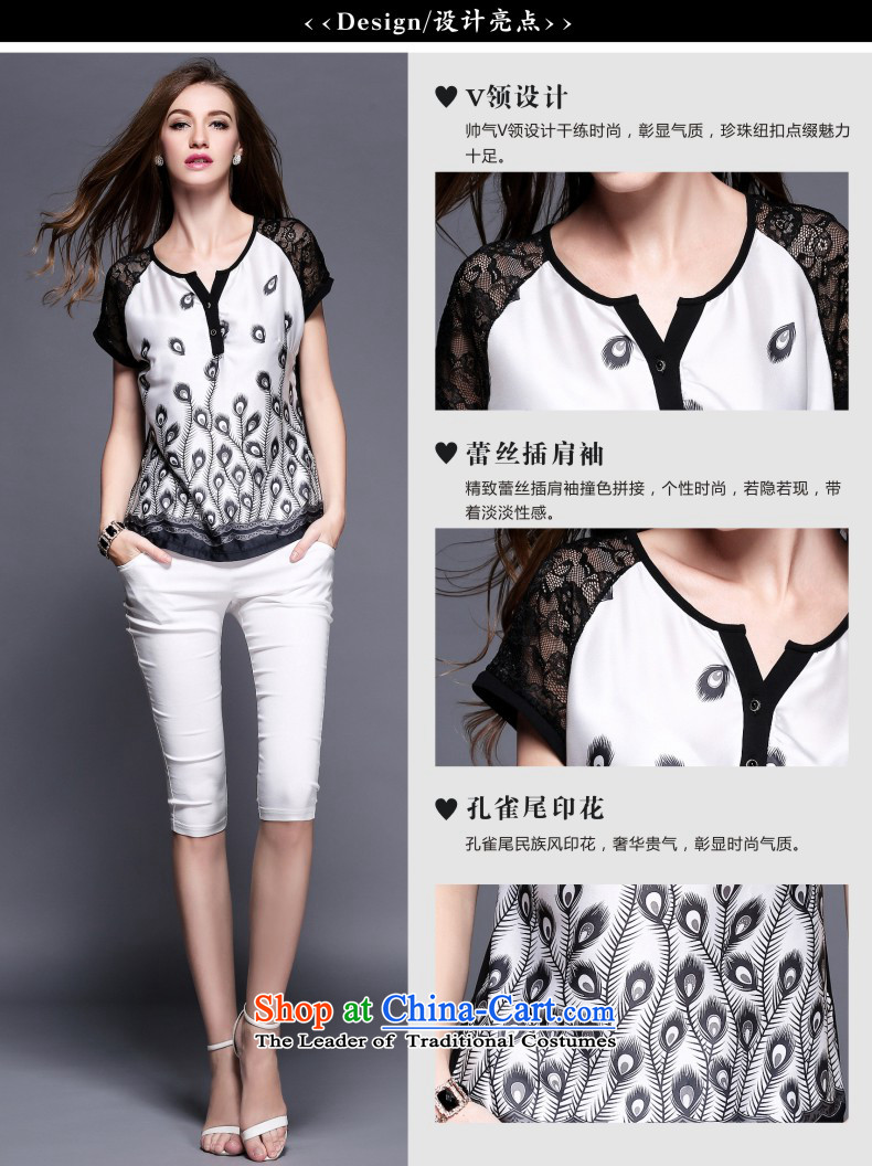 The maximum number of Europe and Connie Women's summer to intensify the thick mm temperament V-Neck Peacock tail stamp lace stitching short-sleeved T-shirt female white XXXXL y3409 shirt picture, prices, brand platters! The elections are supplied in the national character of distribution, so action, buy now enjoy more preferential! As soon as possible.