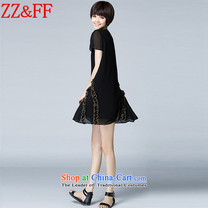 2015 Summer Zz&ff new larger female stamp chiffon relaxd dress LYQ5326 female black XXL,ZZ&FF,,, shopping on the Internet