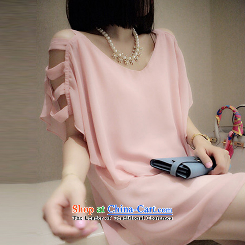 Create the largest number billion women thick MM Summer 2015 new chiffon shirt Korean version thin thick sister suits skirts pink?XXXXL