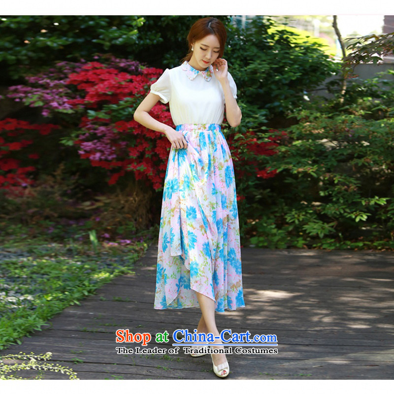 C.o.d. 2015 Summer Korean New larger Fat MM butterfly for Sun Flower stamp chiffon sleek Foutune of Sau San video thin ice blue skirt M