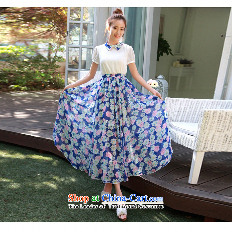 C.o.d. 2015 Summer Korean New larger Fat MM butterfly for Sun Flower stamp chiffon sleek Foutune of Sau San video thin ice blue skirt M'Yi Sang land has been pressed shopping on the Internet