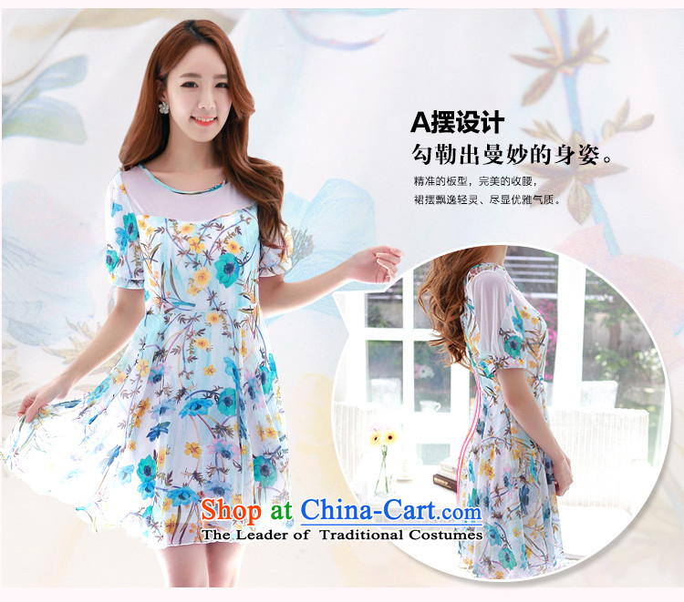 C.o.d. 2015 Summer new Korean fashion yarn material for larger thick MM chiffon stamp Sau San video thin A swing dresses Blue M picture, prices, brand platters! The elections are supplied in the national character of distribution, so action, buy now enjoy more preferential! As soon as possible.