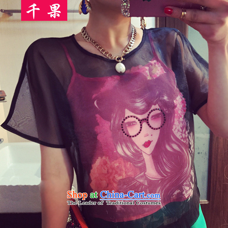 Thousands of fruit thick mm summer 2015 to increase the number of female Mount Kit T-shirts loose short-sleeved vest + + xlarge shorts video thin 3-piece set picture color 5XL, 244 thousand fruit (QIANGUO) , , , shopping on the Internet