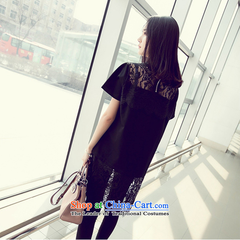 Billion by 2015 summer create new fat mm to xl female engraving nail pearl lace under the Korean version of the long skirt black XXL, billion gymnastics shopping on the Internet has been pressed.