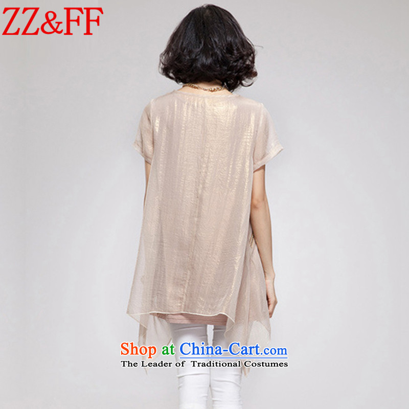 2015 Summer Zz&ff large new women's expertise in MM long loose leave two chiffon shirt female XFS8058 apricot XL,ZZ&FF,,, shopping on the Internet