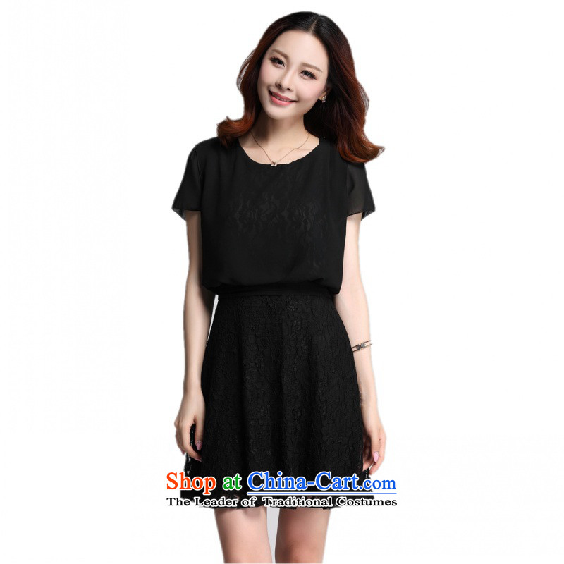 C.o.d. 2015 Summer new stylish classic Korean leisure temperament xl thick MM Sau San lace leave two chiffon short-sleeved black skirt XXXL, JIRAN Tune , , , shopping on the Internet