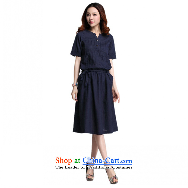 C.o.d. 2015 Summer new stylish classic Korean leisure temperament xl loose cotton stitching of ethnic Sau San short-sleeved blue skirt XXXL, JIRAN Tune , , , shopping on the Internet