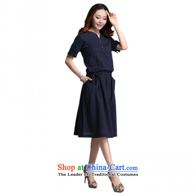 C.o.d. 2015 Summer new stylish classic Korean leisure temperament xl loose cotton stitching of ethnic Sau San short-sleeved blue skirt XXXL, JIRAN Tune , , , shopping on the Internet