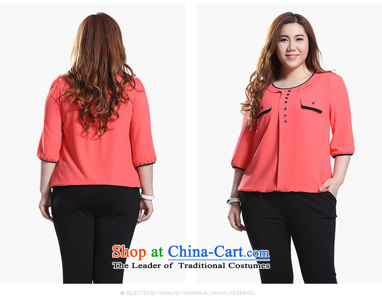The former Yugoslavia Li Sau 2015 Summer large new women's temperament round-neck collar elastic color plane Foutune of video thin chiffon shirt Q8396 red-orange 5XL picture, prices, brand platters! The elections are supplied in the national character of distribution, so action, buy now enjoy more preferential! As soon as possible.
