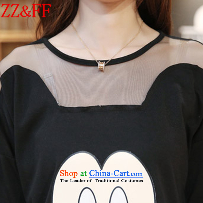 2015 Summer Zz&ff new larger female loose gauze stitching short-sleeved T-shirt DX5167 female black XXXL,ZZ&FF,,, shopping on the Internet
