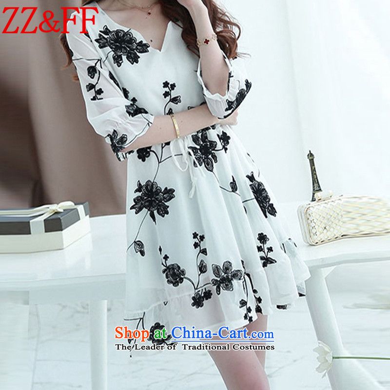 2015 Summer Zz&ff new larger elasticated waist embroidered dress Sau San LYQ5168 dresses female white XXXXL,ZZ&FF,,, shopping on the Internet
