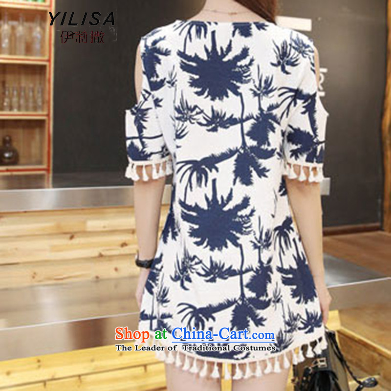 Elizabeth sub-large female summer new dresses 2015 summer leisure extra stamp, linen/cotton loose thick MM bare shoulders dresses H5162 3XL, suit, the Reine (YILISA sub-shopping on the Internet has been pressed.)