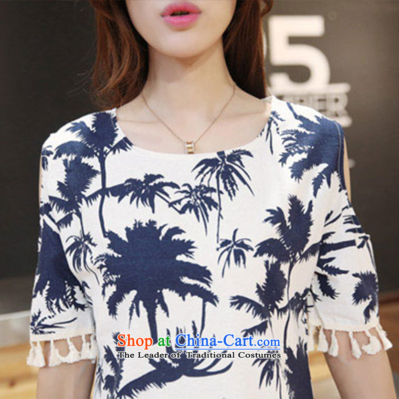 Elizabeth sub-large female summer new dresses 2015 summer leisure extra stamp, linen/cotton loose thick MM bare shoulders dresses H5162 3XL, suit, the Reine (YILISA sub-shopping on the Internet has been pressed.)