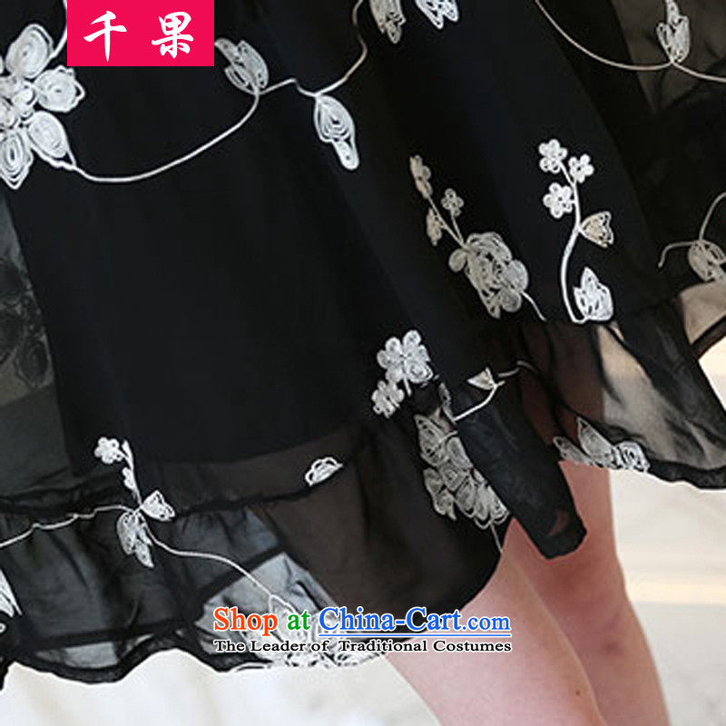 Thousands of large code women 2015 Summer new expertise to increase the elastic sister Foutune of loose video thin Lace Embroidery skirt A Skirt 5,168  fruit (thousands 4XL, black QIANGUO) , , , shopping on the Internet