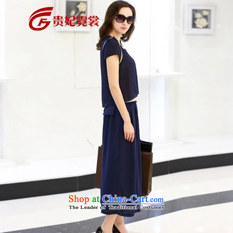 Gwi Tysan thick sister 2015 large female new summer) thick mm200 catty xl chiffon shirt and trousers skirts widened relaxd two kits 1943 Blue larger XL, Gwi Tysan shopping on the Internet has been pressed.