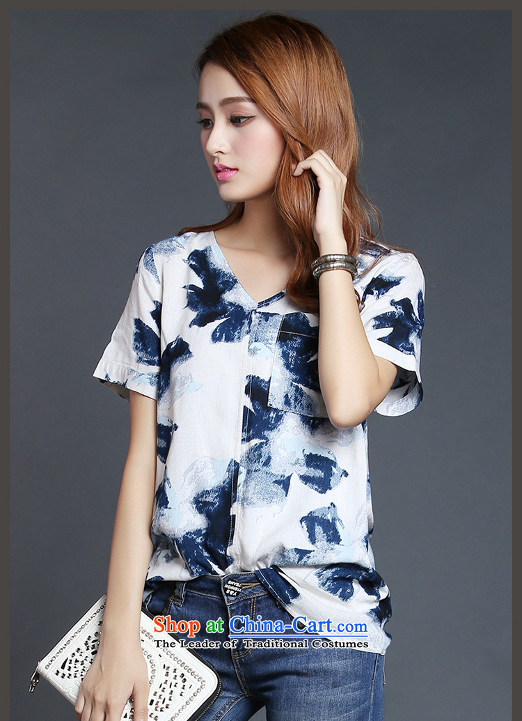 Rui Mei to 2015 to increase the number of women with new summer thick mm loose video thin ink stamp short-sleeved T-shirt V-neck shirt Y1235 cotton linen suit L picture, prices, brand platters! The elections are supplied in the national character of distribution, so action, buy now enjoy more preferential! As soon as possible.