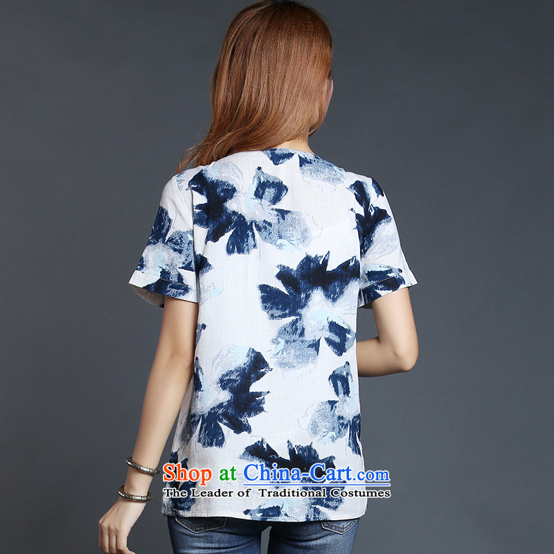 Rui Mei to 2015 to increase the number of women with new summer thick mm loose video thin ink stamp short-sleeved T-shirt V-neck shirt Y1235 cotton linen , us to suit, L (RIUMILVE) , , , shopping on the Internet