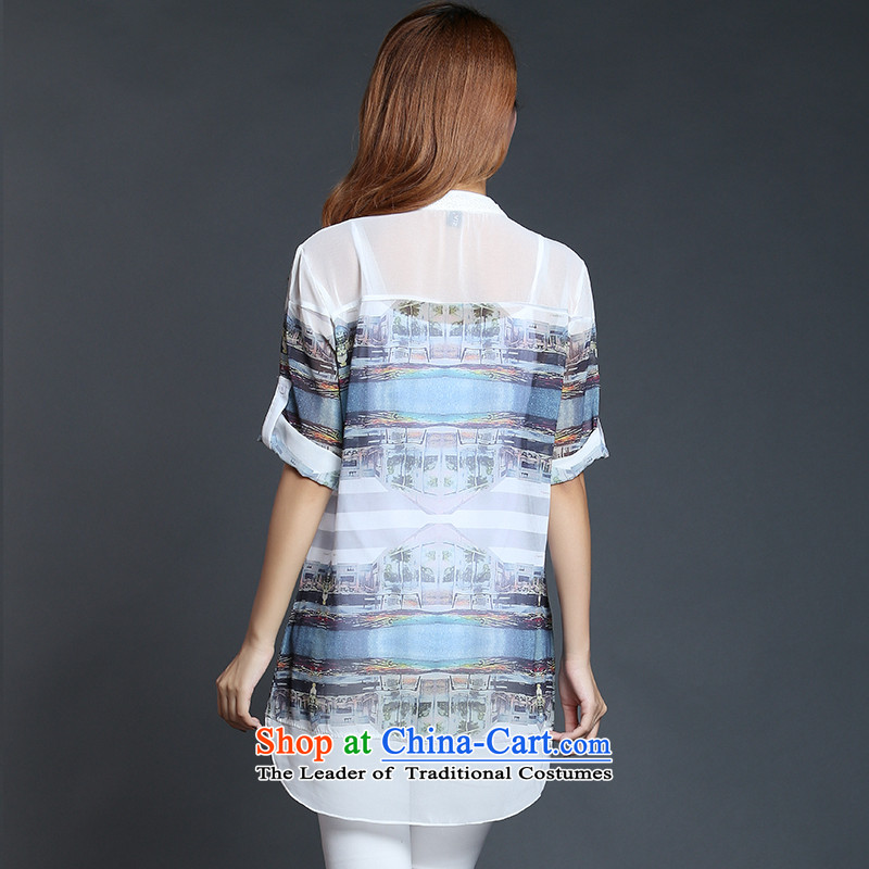 Rui Mei to 2015 to increase the number of women with new summer thick mm video thin 3D stamp chiffon shirt-T-shirts, casual women blue short-sleeve) 1234 US-rui 5XL, RIUMILVE) , , , shopping on the Internet