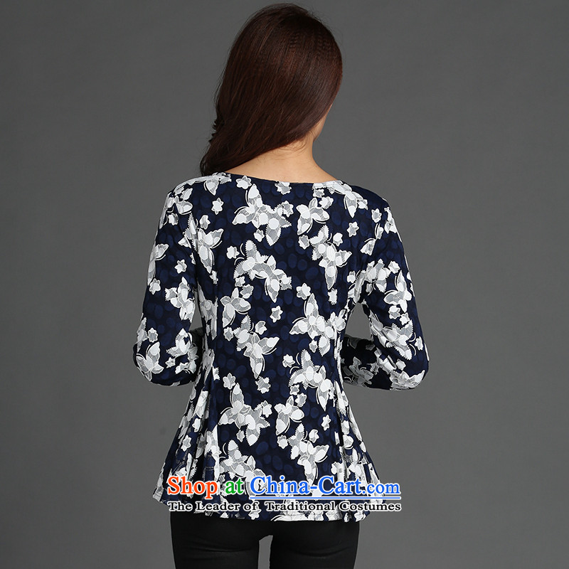 Rui Mei to  2015 to increase the number of women in the autumn and winter with thick mm body repair video thin plus lint-free stamp lace forming the thick clothes Y1352 blue T-shirt , US-3XL, RIUMILVE) , , , shopping on the Internet