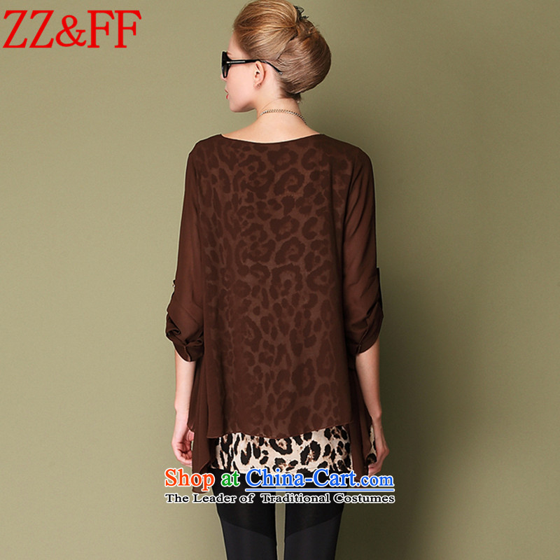 2015 Summer Zz&ff new larger women leave two Sau San Leopard chiffon shirt female XFS1915  XL,ZZ&FF,,, Tan shopping on the Internet