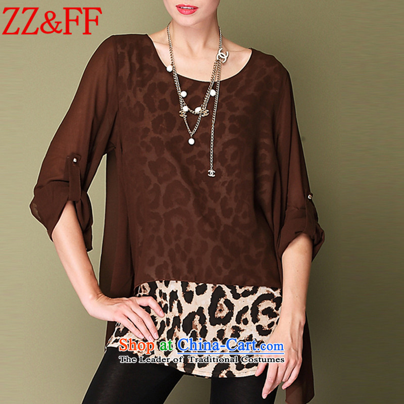 2015 Summer Zz&ff new larger women leave two Sau San Leopard chiffon shirt female XFS1915  XL,ZZ&FF,,, Tan shopping on the Internet