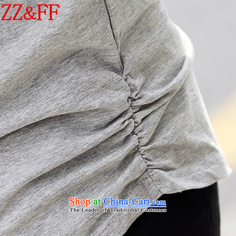 2015 Summer Zz&ff new larger female short-sleeved T-Shirt     stitching female DX9127  XXXL,ZZ&FF,,, silver shopping on the Internet