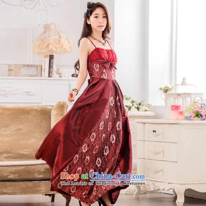 C.o.d. 2015 Summer new leisure temperament classic style dinner show moderator large long evening dresses large graphics thin Sau San dresses wine red XXL