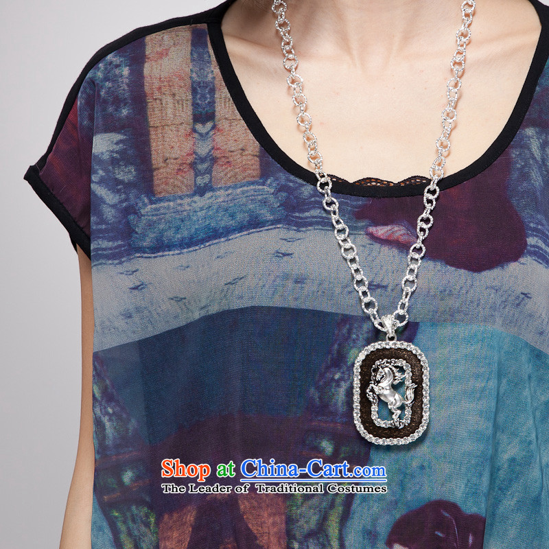 Khao Lak Gigi Lai Cayman xl women 2015 Summer new product expertise, Hin thin tee thick sister stylish and classy satin stamp loose T-shirt Black XL, Gigi Lai (KOUZIMAN COE) , , , shopping on the Internet
