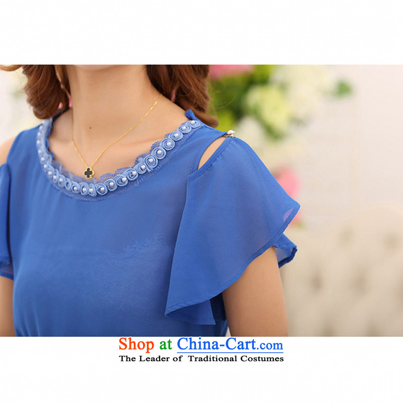 C.o.d. 2015 smart casual temperament larger thick MM video thin atmosphere Sau San Women's Summer new chiffon dresses in shoulder elastic band waist blue , L Ian Tune , , , shopping on the Internet