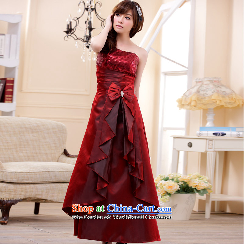 C.o.d. 2015 Summer new stylish look and feel engaged in a superior stylish shoulder on the stack of the tabs to spend long version of the evening dresses dresses wine red?XL